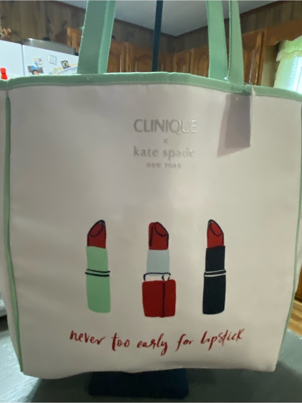 Clinque & Kate Spade tote white with green trim - Picture 3 of 7
